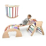 BommJokker Klettergerüst Indoor, Kletterdreieck, Kletterbogen, Kletterdreieck mit Rutsche, 4 in 1 multifunktionaler Indoor Spielplatz für Kinder ab 3+ Jahren (Mehrfarbig)