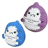 VARKAGE 2 Stück Emotional Support Shark, Gehäkelte Kuscheltiere, Positive Hai Kuscheltier, Einzigartiges Geburtstagsgeschenk für Hai-Liebhaber, Freunde, Frauen und Männer (Lila, Blau)