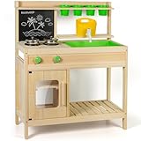 BlueWood Matschküche Kinder Outdoor – FSC Holz Küche mit Wasserhahn, Spielbecken & Stauraum für Garten & Balkon – Montessori Spielküche ab 3 Jahren