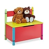 Relaxdays Kindersitzbank mit Stauraum, Kinder Truhenbank, HBT: 54,5 x 60 x 35 cm, MDF, Spielzeugtruhe mit Deckel, bunt