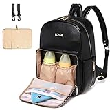 KZNI Wickelrucksack aus Leder, Wickeltasche, Wickeltaschen, Wickeltaschen für Mama Unisex Umstandswindeltasche mit Kinderwagenaufhänger|Thermotaschen|Verstellbare Schultergurte| Wasserdicht|Schwarz