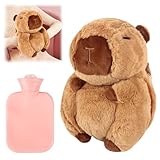 SKIKHN Capybara Wärmflasche Kuscheltier, Wärmflasche mit Bezug, Wärmflasche Tier, Weiches Plüsch, Fluffy Wärmflasche, Kuschelig Wärmflasche Abnehmbare und Waschbare Bettflasche für Kinder & Erwachsene