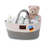 all Kids United Baby Wickel-Organizer; Windelkorb Babykorb Wickel-Tasche für Windeln & Wickel-Utensilien, tragbare Einkaufstasche Shopper Windel Aufbewahrungskorb aus 100% Baumwoll-Leinen