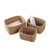 Aufbewahrungskorb, 3er Set aus Korb Geflochten Aufbewahrungskörbe, Aufbewahrungsboxen für Accessoires Schminke, Badezimmer Organizer, Wickeltisch Organizer, Kleiner Korb bathroom storage(Gelb)