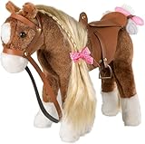 BEJOY Plüsch Pferd Spielzeug, Kämmpferd Plüschpferd Plüsch Spielzeug mit Sattel, Zaumzeug und Baumwolltuch, Pretend Play Pferd Geschenk für Mädchen Kinder, 28cm Braun