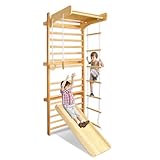 AufuN Sprossenwand Turnwand Gym Klettergerüst Holz， Klettergerüst Turngeräte Turnringe Indoor für Kinder/Erwachsene, Kletterwand und spielgeräte Klimmzugstange für drinnen, Sportgeräte