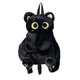 CHUNLINLAODA Plüschtier Katze Rucksack, Damen Schwarze Katze Plüsch Rucksack, Niedliche Schultasche, Plüsch Schultasche in Katzenform für Handy Snack Kosmetik (Schwarz)