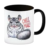 speecheese Pummeliges Chinchilla Kaffeebecher in schwarz mit Spruch Chill mal Der niedliche pummelige Chinchilla Kaffeebecher in schwarz mit süßem Kuscheltier und entspanntem Ausruf Text
