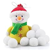 beetoy Schneemann Kuscheltier mit 10 Schneebällen, Weihnachtsplüschtiere Gefälschter Schneemann und Schneeball, Perfekte Weihnachtsdekoration, Schneebommel für Kinder und Erwachsene