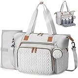 Tonyeee Wickeltasche mit Schnullertasche und Wickelunterlage, Wickelrucksack Multifunktions-Babytasche für Große Reisewindeltasche für Mama und Papa, isolierten Taschen-Grau