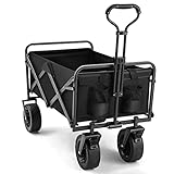GJCrafts Bollerwagen Faltbar 200kg Belastbarkeit Strand Transportwagen Doppelbremsen, 4 Räder mit verstellbarem Schiebegriff für Alle Gelände