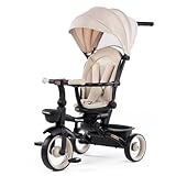 moovkee. Kinder Dreirad mit Schubstange ab 1 Jahr mit 360-Grad-Sitz – Beige Multifunktional Laufrad mit 4 konfigurierbaren Optionen - Sicherheit für Ihr Kind Dank 3-Punkt-Gurt und Schutzbügel