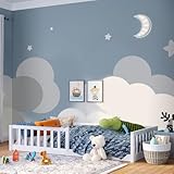 Bellabino Vere Kinderbett 90x200 cm – Montesorri Bodenbett mit Rausfallschutz & Lattenrost – Massives Kinder Bett für Jungen & Mädchen aus Holz Kiefer – Kleinkindbett in Weiß