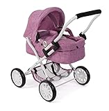 Bayer Chic 2000® Puppenwagen Smarty – Jeans Pink– Zusammenklappbar – Mit Verdeck, Tasche, Kissen & Decke – Griffhöhe 56 cm – Für Kinder ab 2 Jahren,