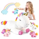 EUCOCO Einhorn Kuscheltier, Einhorn für Mädchen 2 3 4 5 Jahre Spielzeug ab 3-6 Jahre Mama mit Babys Plüschtier Geschenk für Kinder Mädchen 3 4 5 6 7 8 Jahre 5 Pcs Ostergeschenke