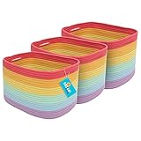 OrganiHaus Regalkörbe | Wollkorb | Aufbewarungs Korbe | Aufbewahrungsboxen Stoff | Stoffkörbe | Wäschekorb Flach | 3er Aufbewahrungskorb Set - Regenbogen