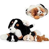 MorisMos Berner Sennenhund Kuscheltier XXL mit 4 Babys im Bauch, groß Hund Plüschtier Stofftier Kuscheltiere, riesen großes Hundkissen Spielzeug Geschenk