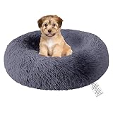 fireowl Donut Hundebett Kleine Flauschig: 50cm Beruhigendes Welpenbett Anti Angst Katzenbett - Plüsch Haustierbett Rund Kuscheliges Waschbar Grau