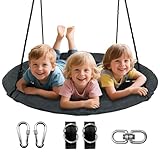 Sheyaoge Nestschaukel Tellerschaukel Hängeschaukel Rundschaukel 100cm Schaukel, mit Kissen Höhenverstellbare Schaukel Outdoor & Indoor für Kinder und Erwachsene -bis 150kg belastbar- Dunkelgrau