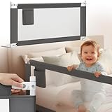 Bellabino Drina Rausfallschutz – Bettschutzgitter 180 cm Dunkelgrau – Bettgitter höhenverstellbar 69-99 cm – Baby Bettumrandung inkl. Seitentasche Schutzgitter mit Sicherheitsgurt Bett/Kinderbett
