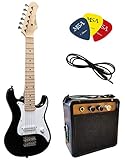 KINDER E GTARRE - ELEKTROGITARRE SET - 1/4 GRÖßE - E GITARRE JUNIOR SCHWARZ - SET - VERSTÄRKER 5 WATT - 3xPLEKTRONS - KABEL