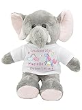 Kilala Kuscheltier Elefant, T-Shirt mit Aufdruck Schulkind 2025, personalisiert mit Wunschname, Geschenk zur Einschulung für die Schultüte, 21 cm groß