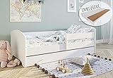 Kinderbett 160x80 cm mit Matratze und Schublade, Rausfallschutz & Lattenrost in weiß Jungen und Mädchen