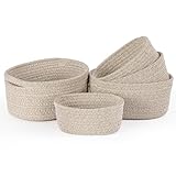 Vikcvcsc 5er Set Aufbewahrungskorb Wickeltisch Organizer Körbchen, Korb Geflochten aus Baumwolle, Körbe Aufbewahrung mit Griff, Storage Basket, Badezimmer Organizer, Babyzimmer Deko, Desert