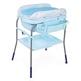 Chicco Cuddle & Bubble Badewanne Wickeltisch Neugeborenen Ergonomisch mit Matratze und Weichem Reduzierer, Höhenverstellbar, Kompakte Verschluss, Eltern Organizer 2 Räder, Max 11kg, Ocean