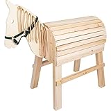 small foot Holzpferd für Kinder ab 3 Jahren, Reitpferd mit Aufstiegshilfe und Halfter, für den Außenbereich,11664, Beige