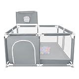 Laufstall Baby,Laufstall baby für Babys mit weichem,Baby Laufstalls mit Reißverschlusstür,Kinder laufgitter,inklusive 50 Bällen,Leicht zu Reinigen (126x126x66cm Dunkelgrau)