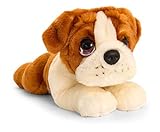 Lashuma Keel Toys Plüschtier Hund Bulldogge, Kuscheltier Welpe Liegend 32 cm, Stofftier Hündchen Braun Weiß