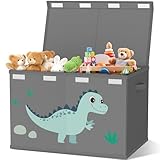 VERONLY Spielzeugkiste Aufbewahrungsbox mit Deckel Kinderzimmer- 83L Faltbar Groß Spielzeug Aufbewahrung Kinder karton mit Griffen für Mädchen Kinderzimmer Bücher Schlafzimme(Dinosauriermuster)