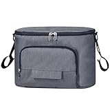 Kinderwagen Organizer Universal Baby Multifunktionstasche Wasserdicht Aufbewahrungstasche mit Klettverschluss, Verstellbaren Schultergurten Buggy Organizer Taschen für Windeln, Babyflasche (Grau)