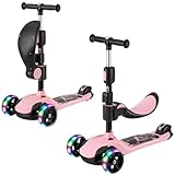 BremToy Roller Kinder mit Abnehmbarer Sitz, Kinder Roller mit Stufenlos Einstellbar, Kinder Scooter mit PU LED-Rädern, Faltbarer Kinderroller für Kinder von 1-12 Jahren