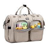 Pomelo Best Wickeltasche mit wasserdicher Wickelunterlage und 2 Kinderwagen Haken verstellbare Schultergurt multifunktionale Umhängetasche Reisetasche für Unterwegs Beige