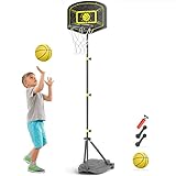 HAHAKEE Basketballkorb für Kinder, Verstellbares Tragbares Basketballset, Kinder-Basketballständer, Sportspielset, Netz, Ball, Luftpumpe