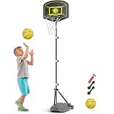 HAHAKEE Basketballkorb für Kinder, Verstellbares Tragbares Basketballset, Kinder-Basketballständer, Sportspielset, Netz, Ball, Luftpumpe