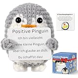 Pocket Hug Positive Pinguin,Kreative Strickwolle Pinguins Puppe,Glücksbringer Kuscheltier,Mini-Plüsch Figuren,Geschenke für Frauen,Pinguin Spielzeug mit Positiver Karte,Mutmacher Geschenk