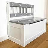 Schauer Kindersitzbank mit Stauraum aus Nadelholz - Spielzeugtruhe mit Sternenmuster 60 x 50 x 30 cm - Sitzbank/Sitztruhe für Kinderzimmer Aufbewahrung Ordnung grau/weiß