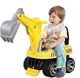 Kinder Sitzbagger mit drehbarer und Verstellbarer Schaufel, Bagger Spielzeug, Sandbagger, Schaufelbagger, Auto Kinderspielzeug Bagger mit Lichtern und Mehrfacher Musik für Kinder 3 4 5 6 7Jahre