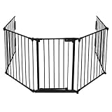VOUNOT Kaminschutzgitter Metall, 5 Elemente inkl. Sicherheitstür, Konfigurationsgitter Faltbar, mit Montagesatz, Schwarz 300x75 cm