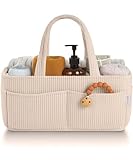 PUTSKA Baby Diaper Caddy Organizer for Changing Table – Stylish Nursery Storage Basket, Newborn Essentials, Baby Shower Gifts and Registry Must-Haves for Boy or Girl, Car Diaper Caddy, Corduroy Cream
