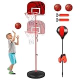 Aragallant 2-in-1 Basketballkorb & Boxsack für Kinder, Höhenverstellbare Basketballkorb mit 2 Bällen, Boxsack Spielzeug mit Boxhandschuhen, Kinderspielzeug Geschenke für Jungen ab 3 Jahren