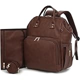 ROSEGIN Leichter Wickeltaschen-Rucksack aus veganem Leder mit wasserdichter Wickelunterlage, verstärkte Nähte und Reißverschlüsse, Babytasche für Jungen und Mädchen, Kinderwagengurte, passend für