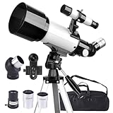 Misilmp Teleskop Erwachsene, inkl. Linsen, Handyhalterung, Tragetasche, 70mm Aperture 400mm Refraktor Teleskope für Anfänger & Kinder, Tragbares Stativ Astronomie Erwachsene Fernrohr Telescope (Weiß)