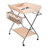 Klappbare Wickelkommode, Mobiler Wickeltisch mit 3 Ablagefächern Baby Wickelkombi für Kleinkinder, Platzsparend und Stabil (Khaki)