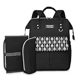 Wickelrucksack Groß mit Wickelunterlage Unterwegs und Kühltasche, Multifunktionaler Windeltasche mit Kinderwagengurten, Wickeltasche Organizer Viel Platz, ideale Größe für Alle (Black)
