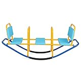 DREAMADE 3 Sitzer Kinder Wippe mit Rückenlehnen und Griffe, Schaukelwippe Metall 136x60x39cm, Karusselwippe Gartenwippe für Indoor und Outdoor, für Kinder 3-8 Jahren (Blau)
