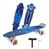 Caroma Skateboard Komplette 55 cm Mini Cruiser Skateboard für Kinder Jungen Mädchen Erwachsene, Retro-Skateboard, ABEC-7 Kugellager, LED-Blitzräder, für Anfänger